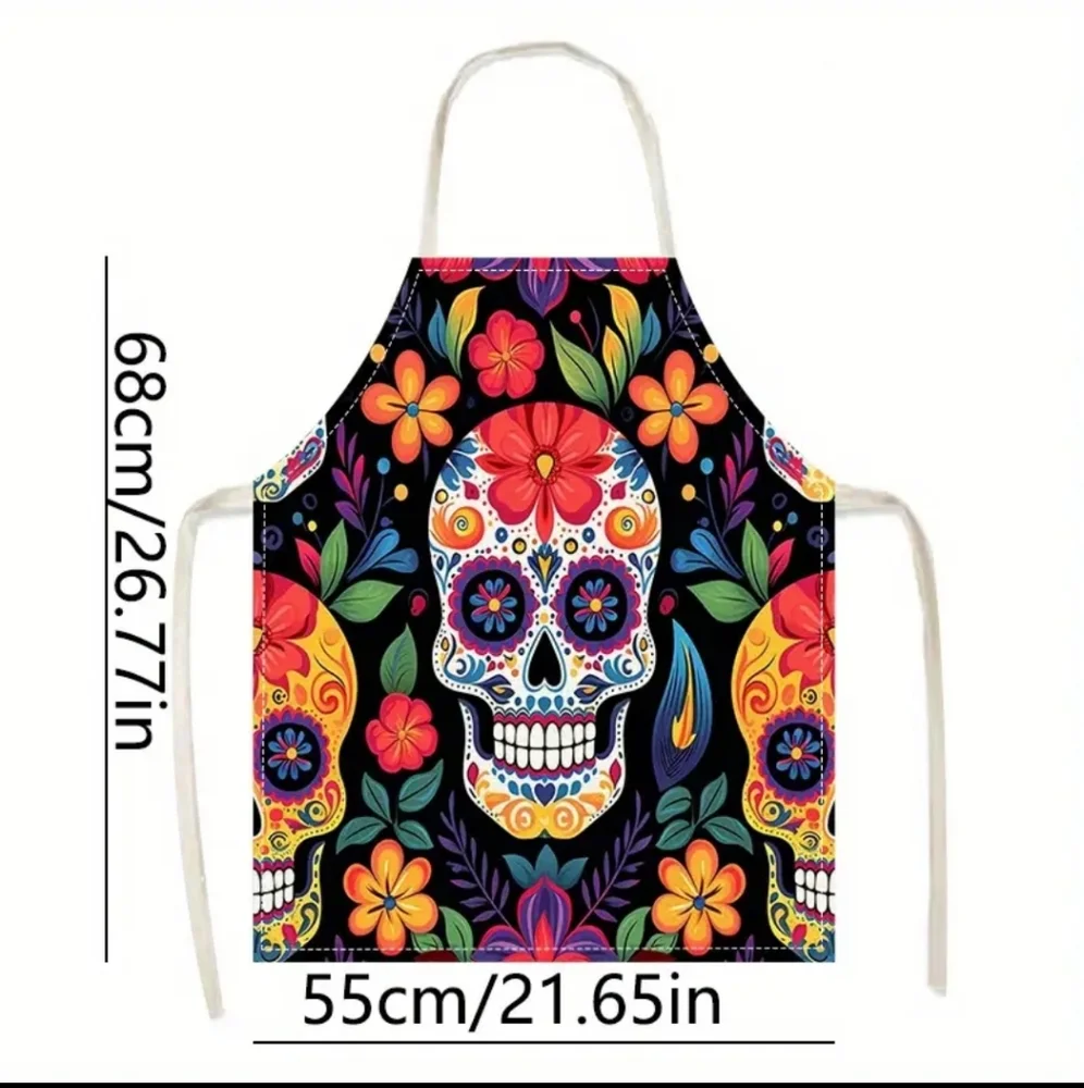 Day of the Dead Sugar Skull Kitchen Cookout Apron 100% Polyester, Flowers